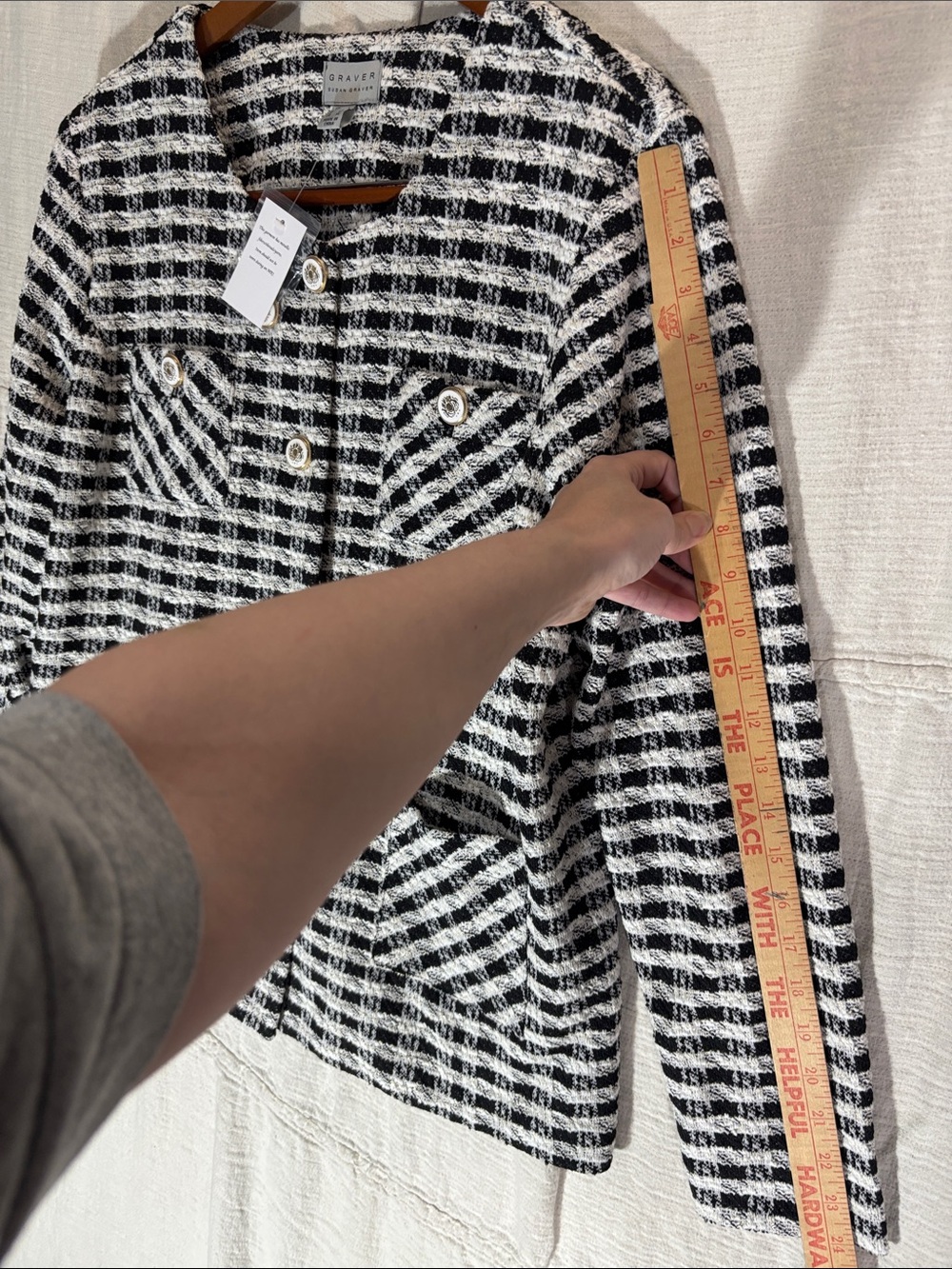 Susan Graver NWT Black and White Plaid Tweed Jacket Blazer L - Picture 6 of 8